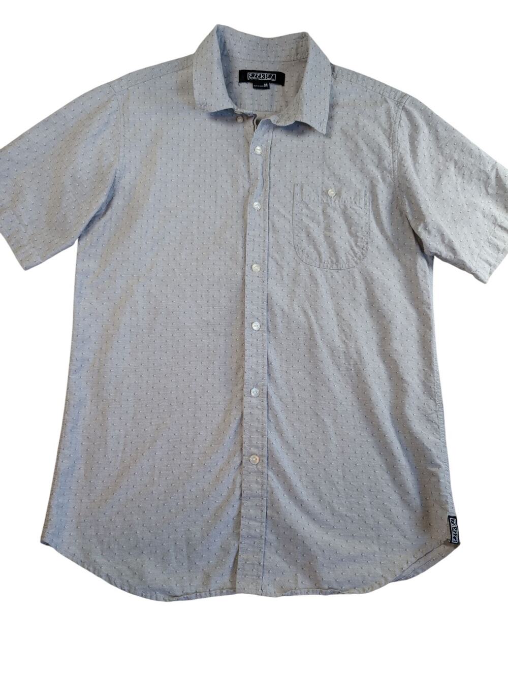 Ezekiel  100% Cotton Button Down Mens Shirt Size M Short Sleeve Silver